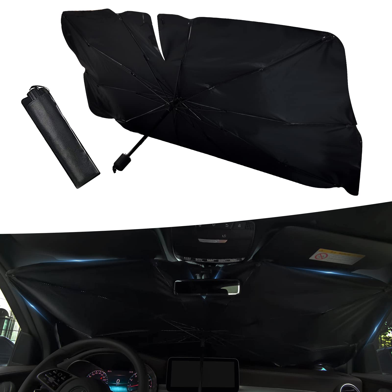 Yonwait Car Windshield Sun Shade Umbrella 51'X 28', Protect Car From Sun Rays Damage Umbrella Sun Shade For Most Of Car Suv Truck, Car Foldable Sun Shield Shade (Silver #2)