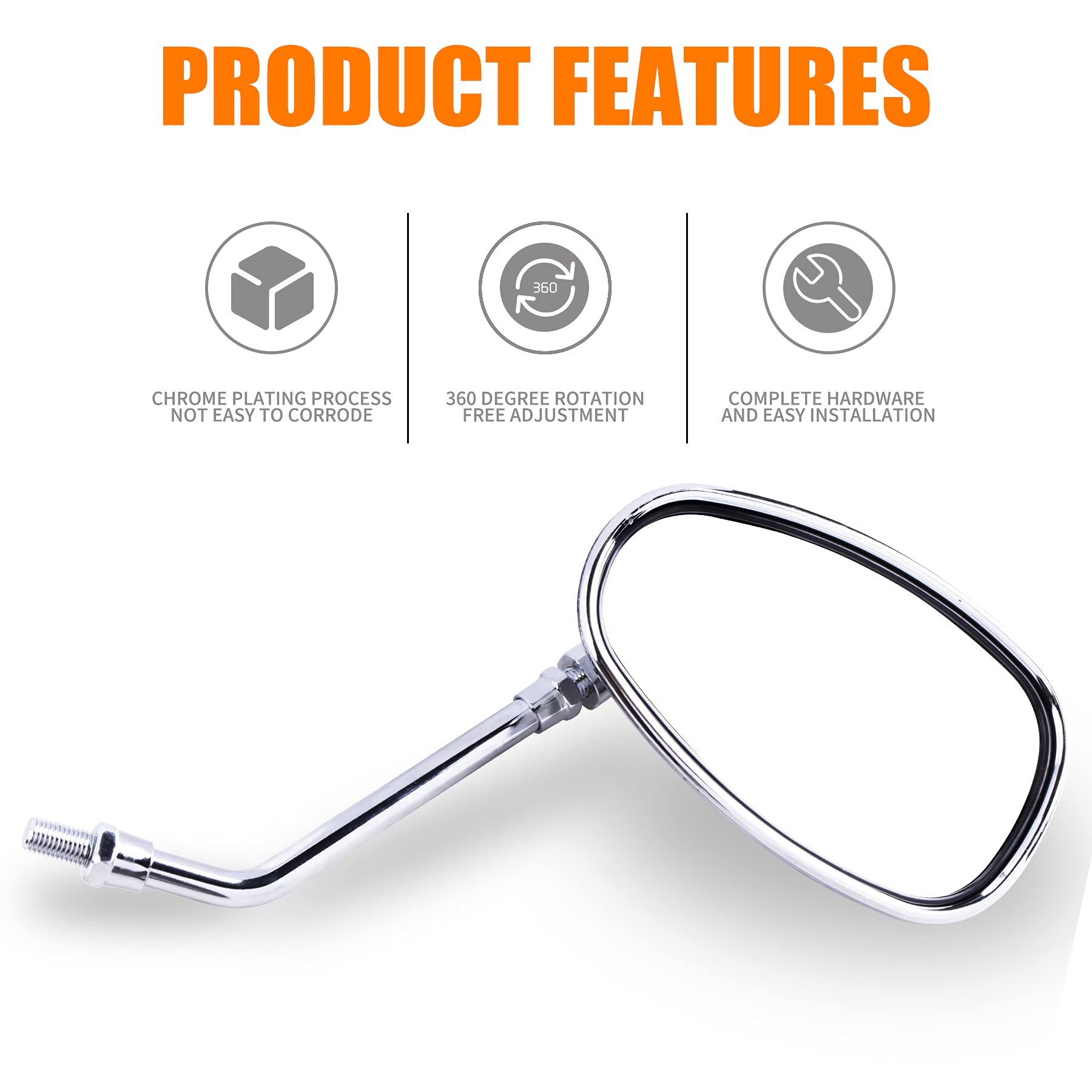 Oraevy Motorcycle Mirrors, Universal 10Mm 8Mm Chrome Motorcycle Rear View Side Mirrors Handle Bar Bar End Motorcycle Mirrors