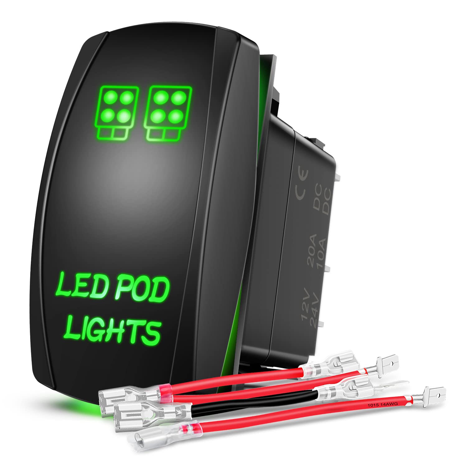 Nilight Led Pod Lights Rocker Switch Led Light Bar 5Pin Laser On/Off Switches 20A/12V 10A/24V With Jumper Wires Set For Cars,Tru