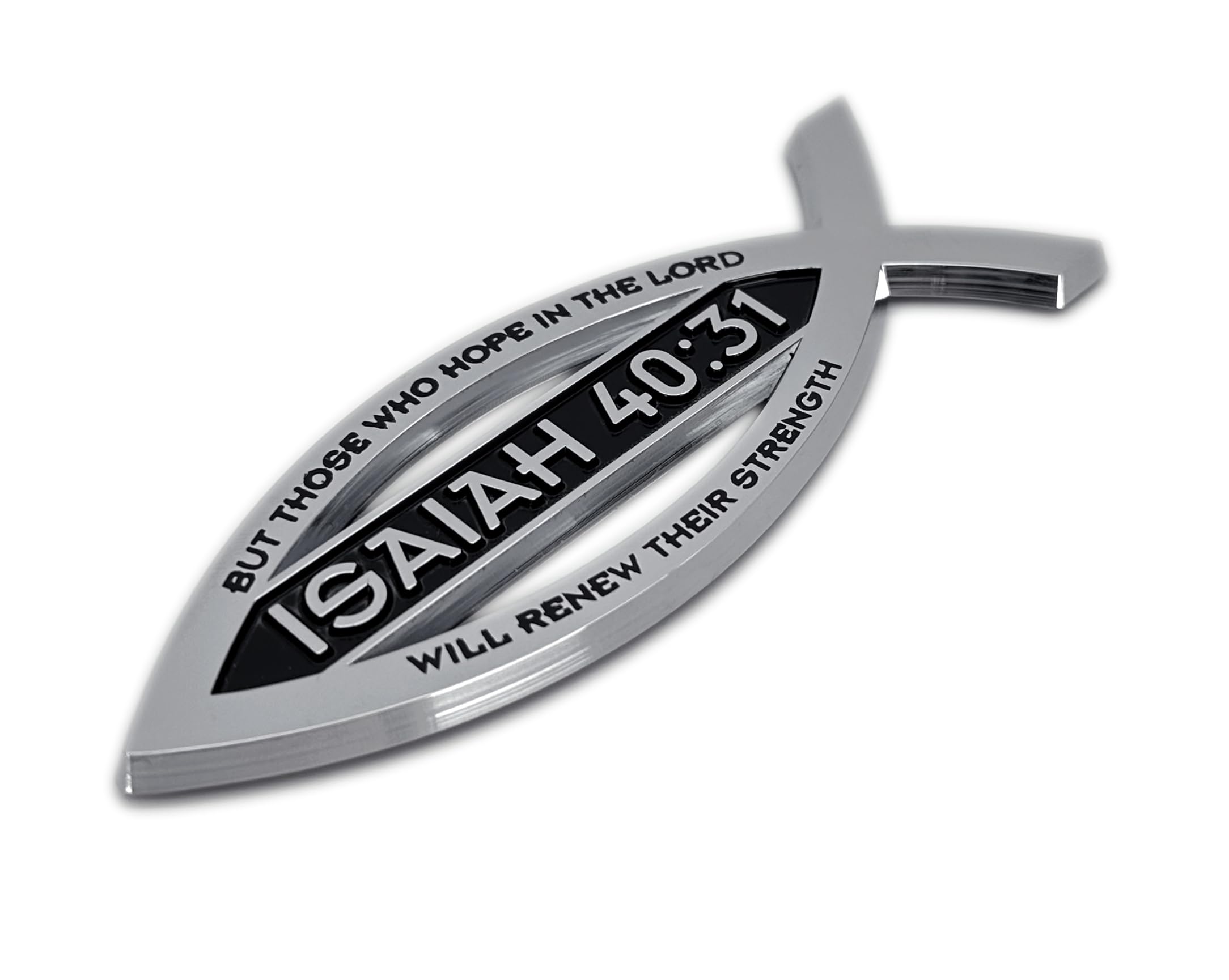Christian Fish Isaiah 40:31 Verse Chrome Auto Emblem