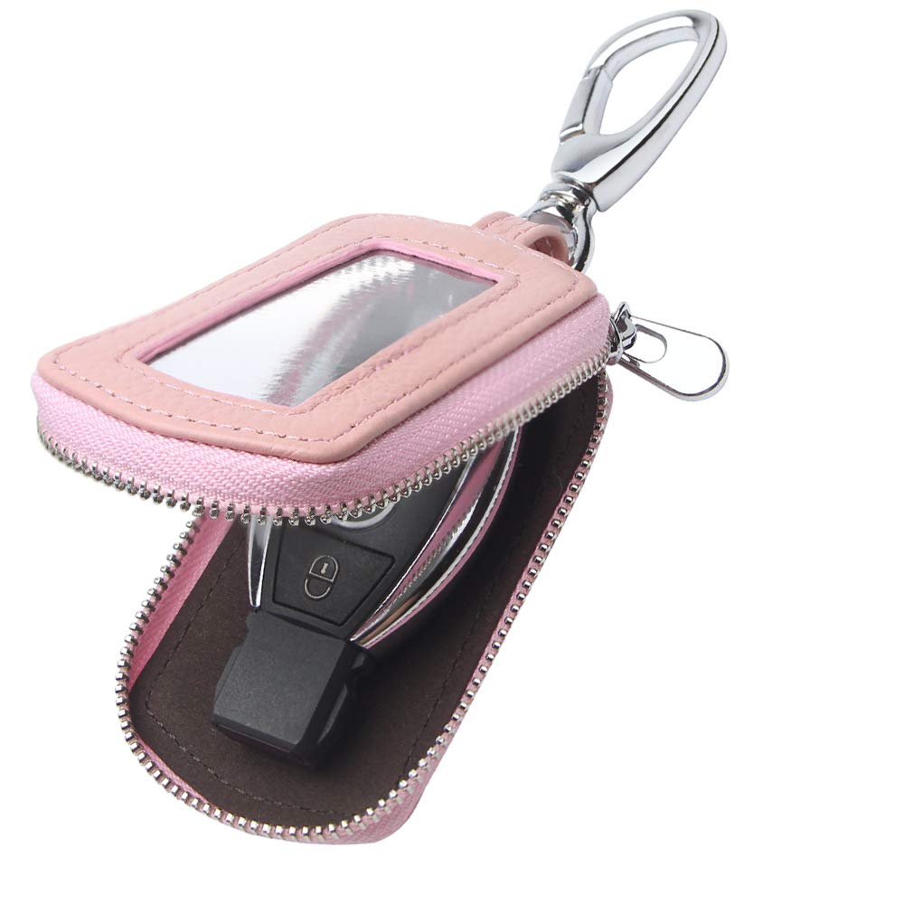 Vslih Universal Vehicle Car Key Case Genuine Leather Car Smart Key Chain Keychain Holder Metal Hook And Keyring Zipper Bag For R
