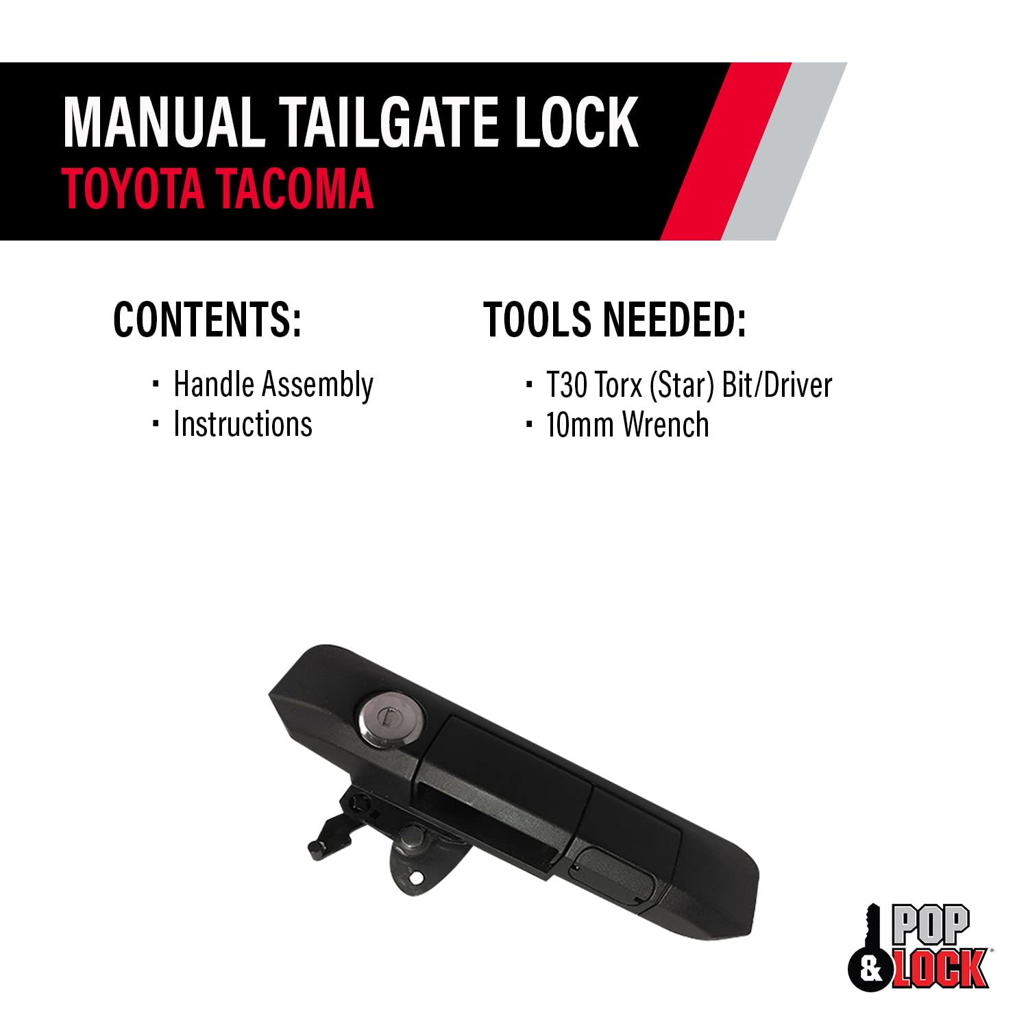 Pop & Lock Pl5400 Black Manual Tailgate Lock With Bolt Codeable Technology For Toyota Tacoma