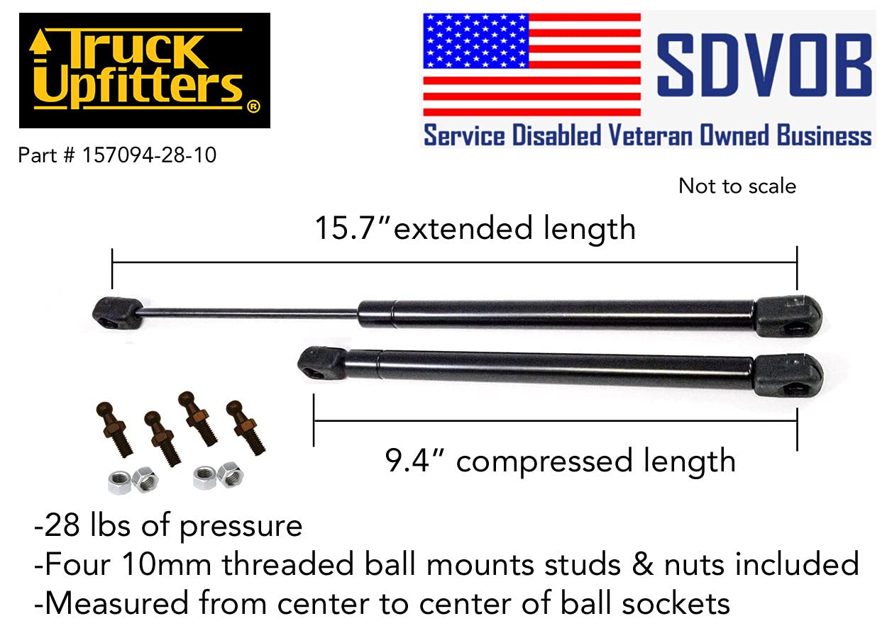Truck Upfitters 2 pcs Gas Struts 16 Inch | 28 lbs Hood Struts Lift Support | Compatible with are, Snugtop, ATC, Leer Camper Shel