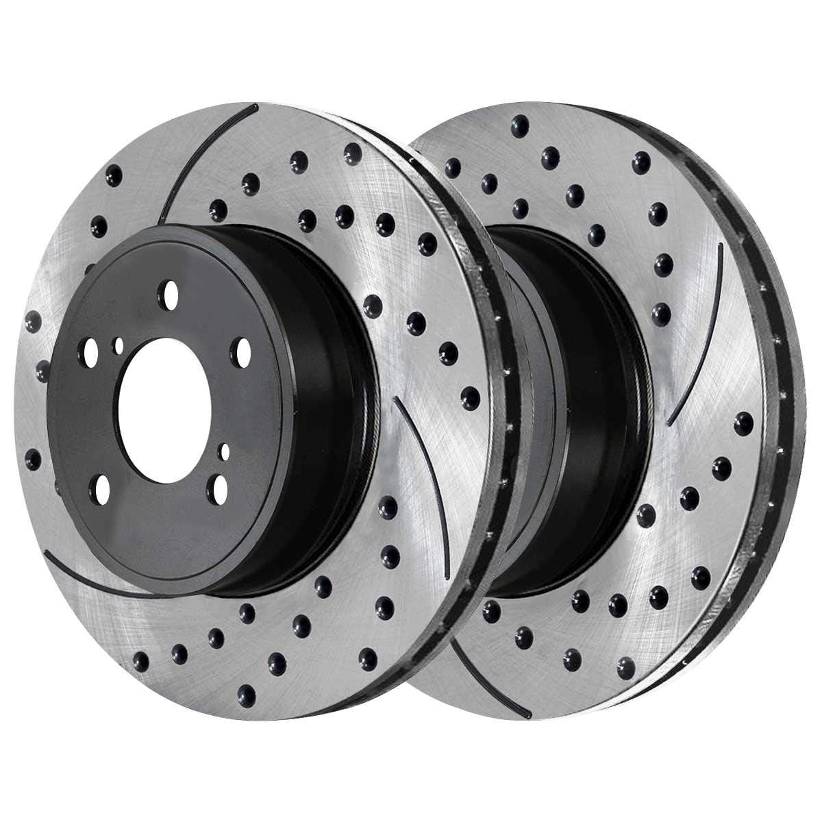 Autoshack Black Hat Drilled And Slotted Brake Rotors With Ceramic Pads Front Brake Rotor Replacement Kit For Subaru Impreza Baja Wrx 2005-2012 Outback 2006-2012 Legacy 2009-2010 Forester Brkpkg0821