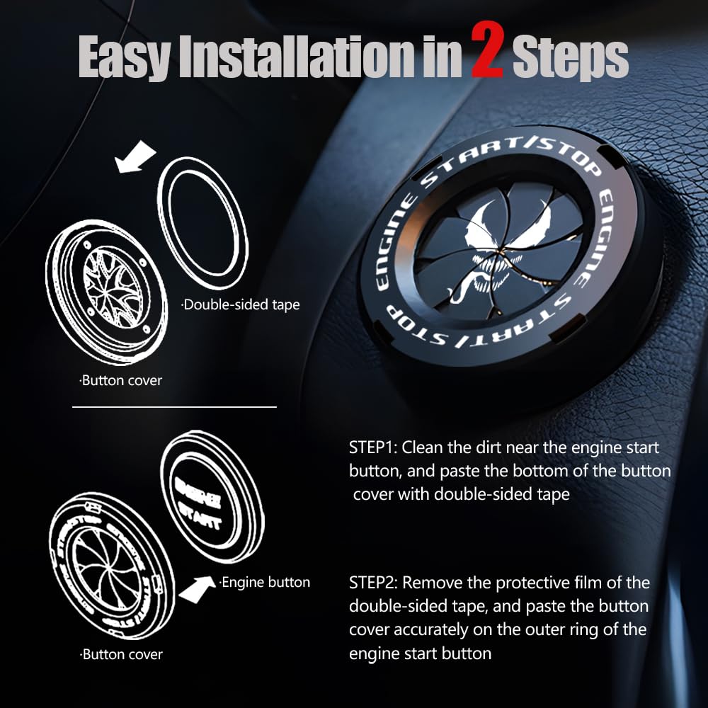 Tybasthe Push Start Button Cover - Zinc Alloy, Black Venom Design, Car Engine Start/Stop Protector, Motorcycle Key Ignition Switch Cover