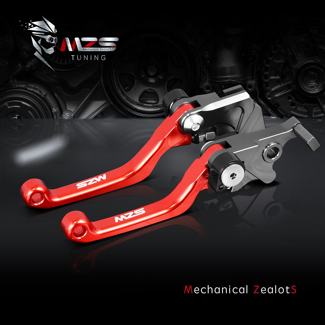 MZS Red Dirt Bike Brake Clutch Levers Pivot Adjustable CNC Compatible with KLX140R KLX140RF KLX140RL 2021-2025 / KLX140 2008-202