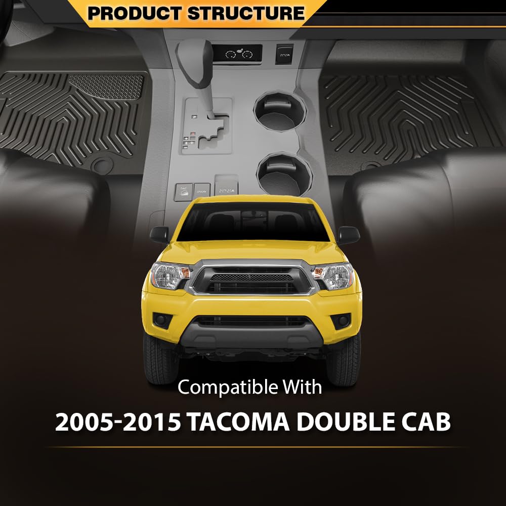 G-PLUS TPE Floor Mats Cargo Liners Black Compatible with Toyota Tacoma Double Cab 2005-2015 All Weather Full Cover Protection 1s