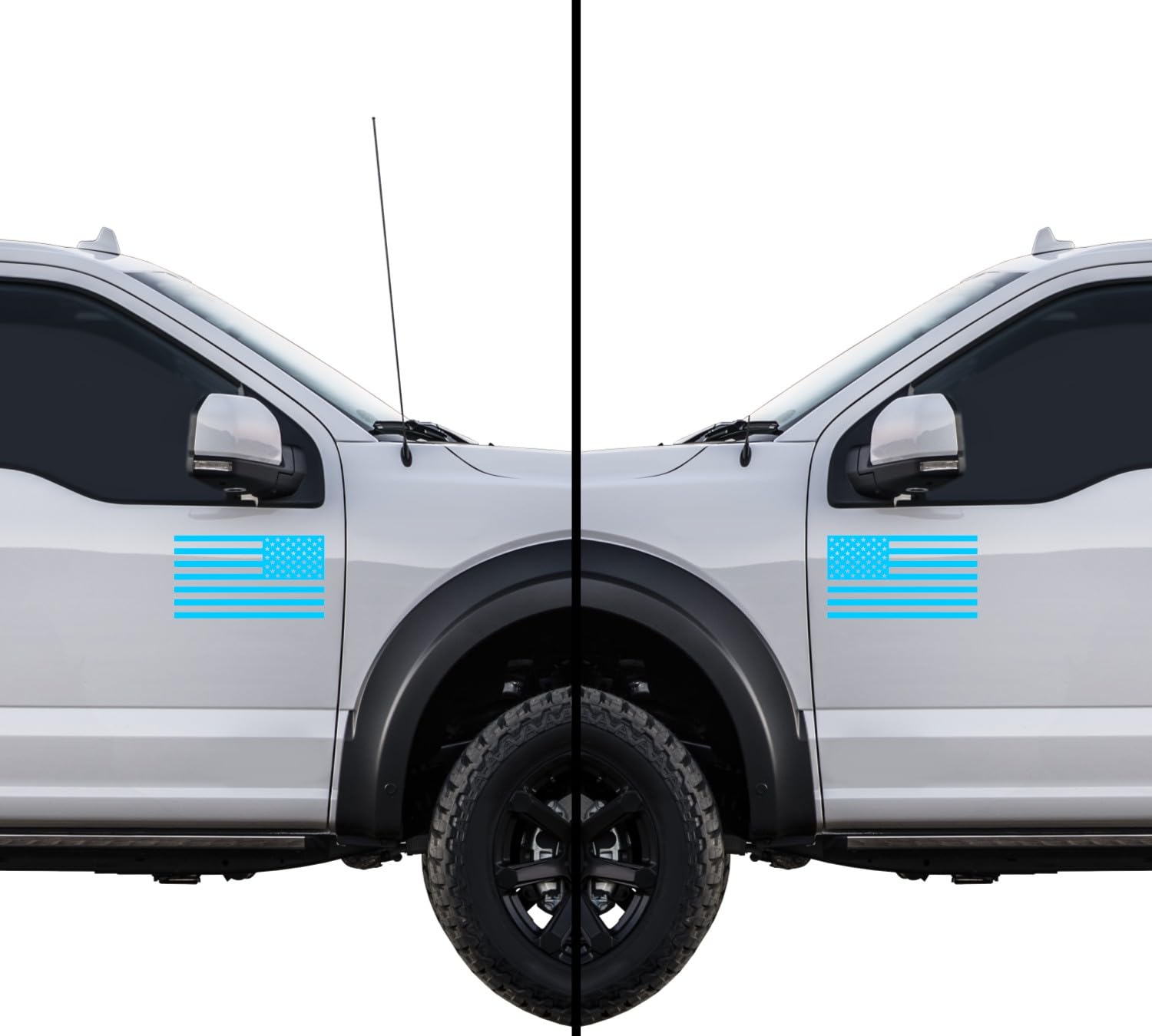 American Us Flag [Pick Color/Size] Vinyl Decal Sticker For Laptop/Car/Truck/Window/Bumper (10In Subdued Pair, Matte Light Blue)