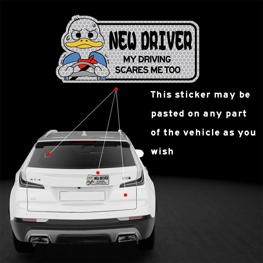 biinfu Student Driver Sticker - Reflective Vinyl Decal, Funny Duck Design, Silver Color, Keep Distance Sign