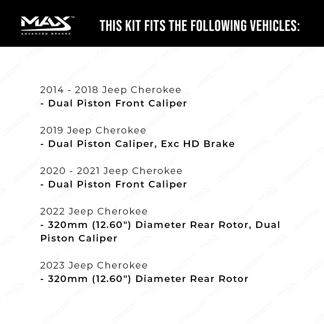 Max Advanced Brakes Front & Rear Brake Kit Compatible With 2014 2015 2016 2017-2023 Jeep Cherokee 2 Piston Frt Caliper Replaceme