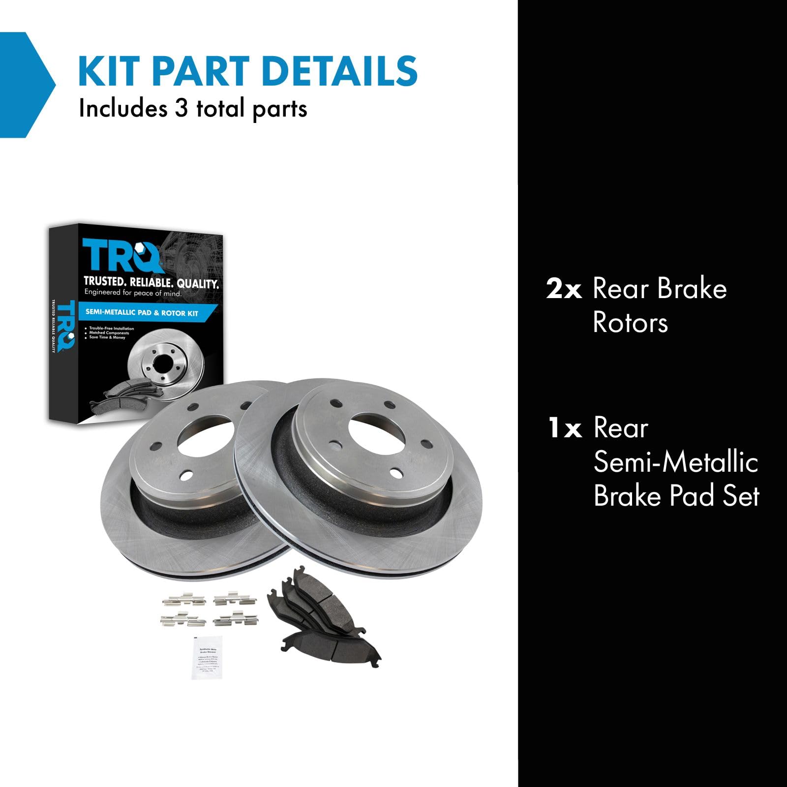 Trq Rear Brake Pad & Rotor Kit Brake Pads Brake Rotor Semi-Metallic Compatible With 2007-2009 Chrysler Aspen 2005-2009 Dodge Dur