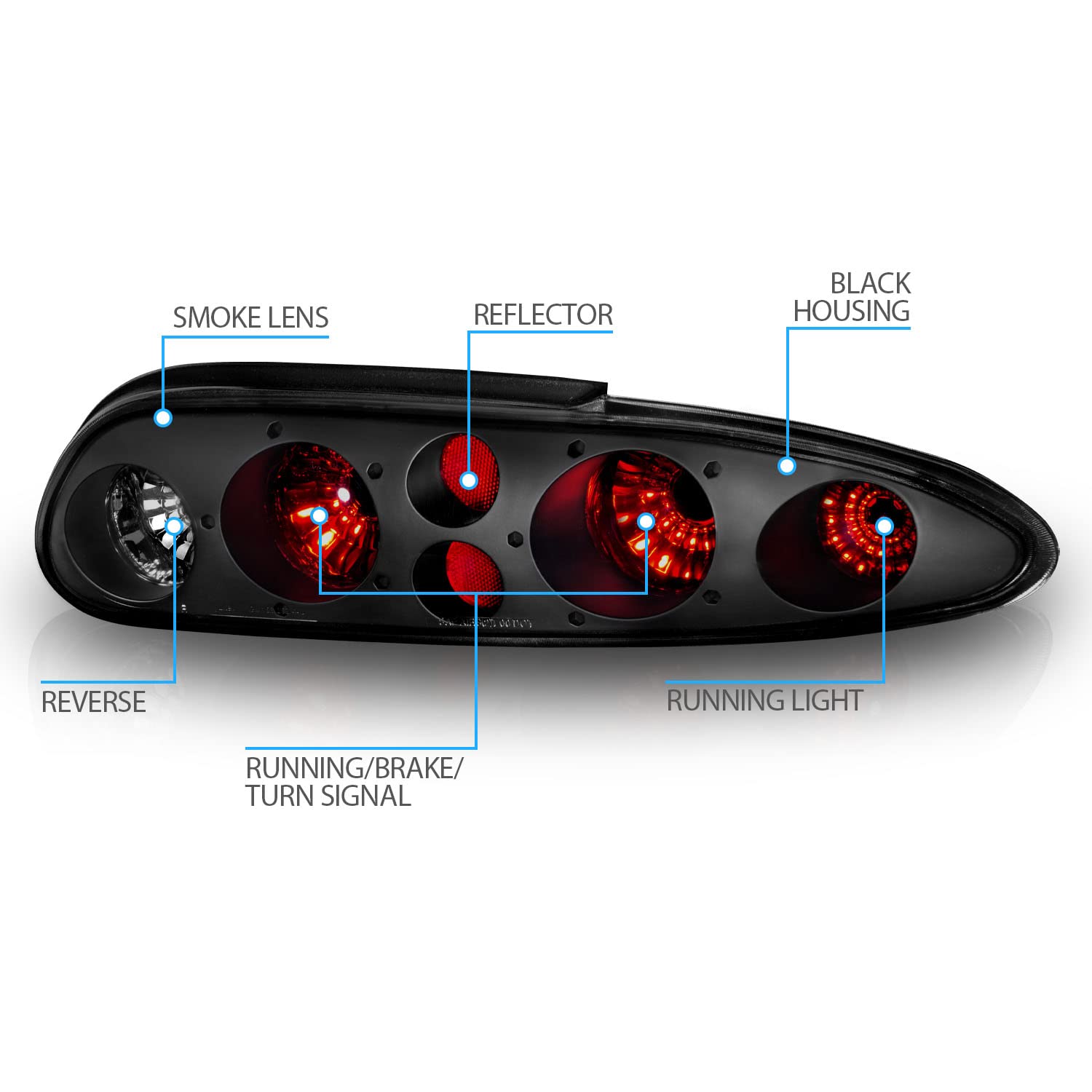 AmeriLite Black Smoke Replacement Brake Taillights Set for Chevy Camaro - Driver & Passenger Side