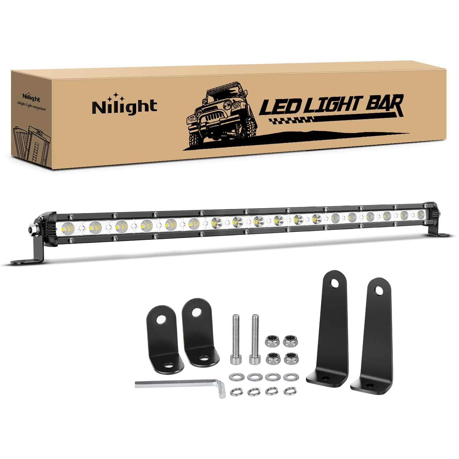 Nilight Single Row Led Light Bar Ultra-Slim Spot Flood Combo Beam Pod 20 Inch 54W Fog Driving Work Roof Bumper Lighting For Offr