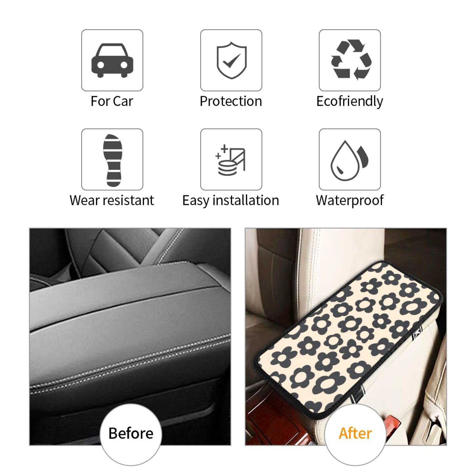 YANGDADA Vintage Groovy Flowers Auto Center Console Cover Pad Car Armrest Seat Box Cover Cushion Universal for Most Vehicle SUV