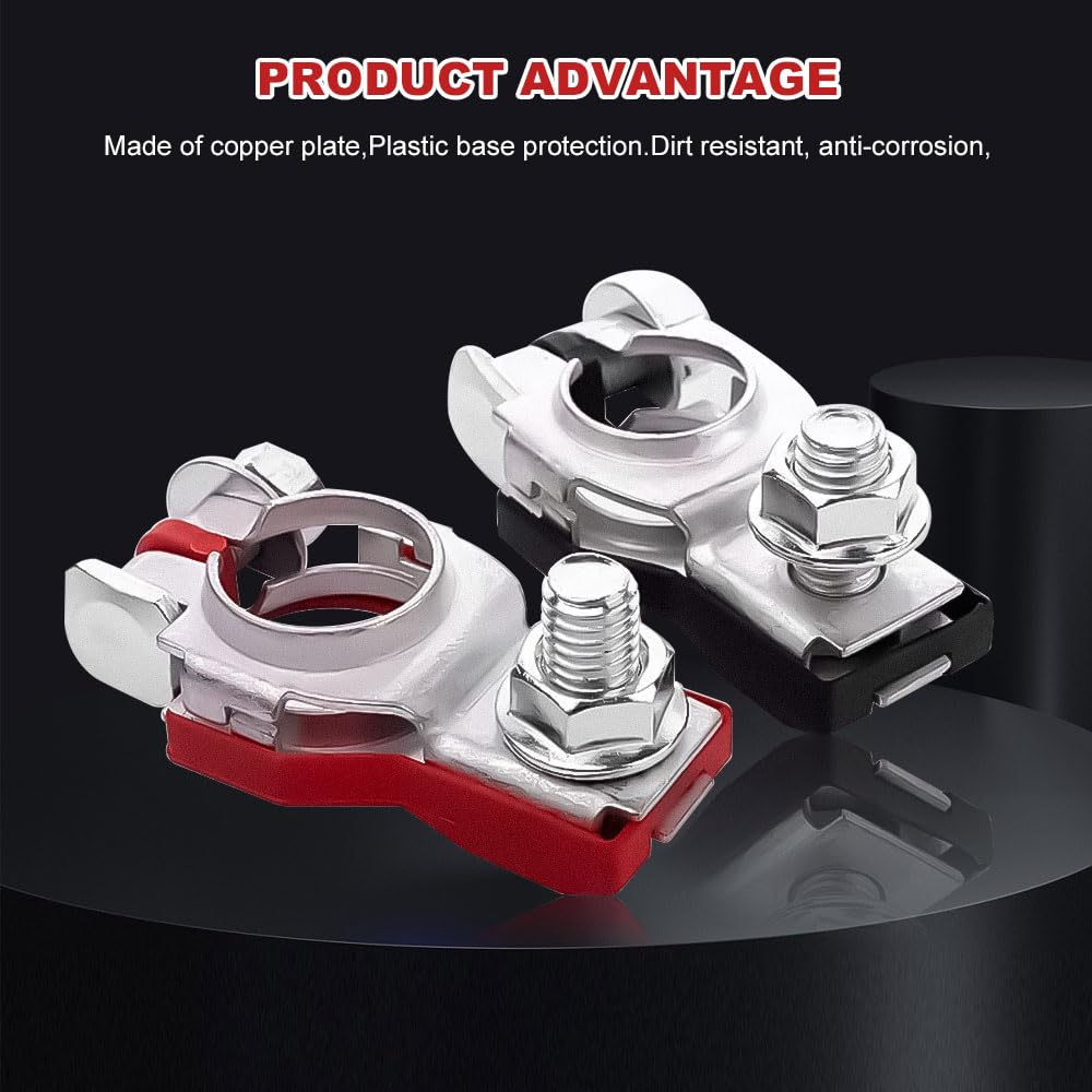 HEVLE Battery Terminals for Nissan, Pure Copper & Plastic, 4PCS, Top Post Connectors, Positive & Negative Terminals