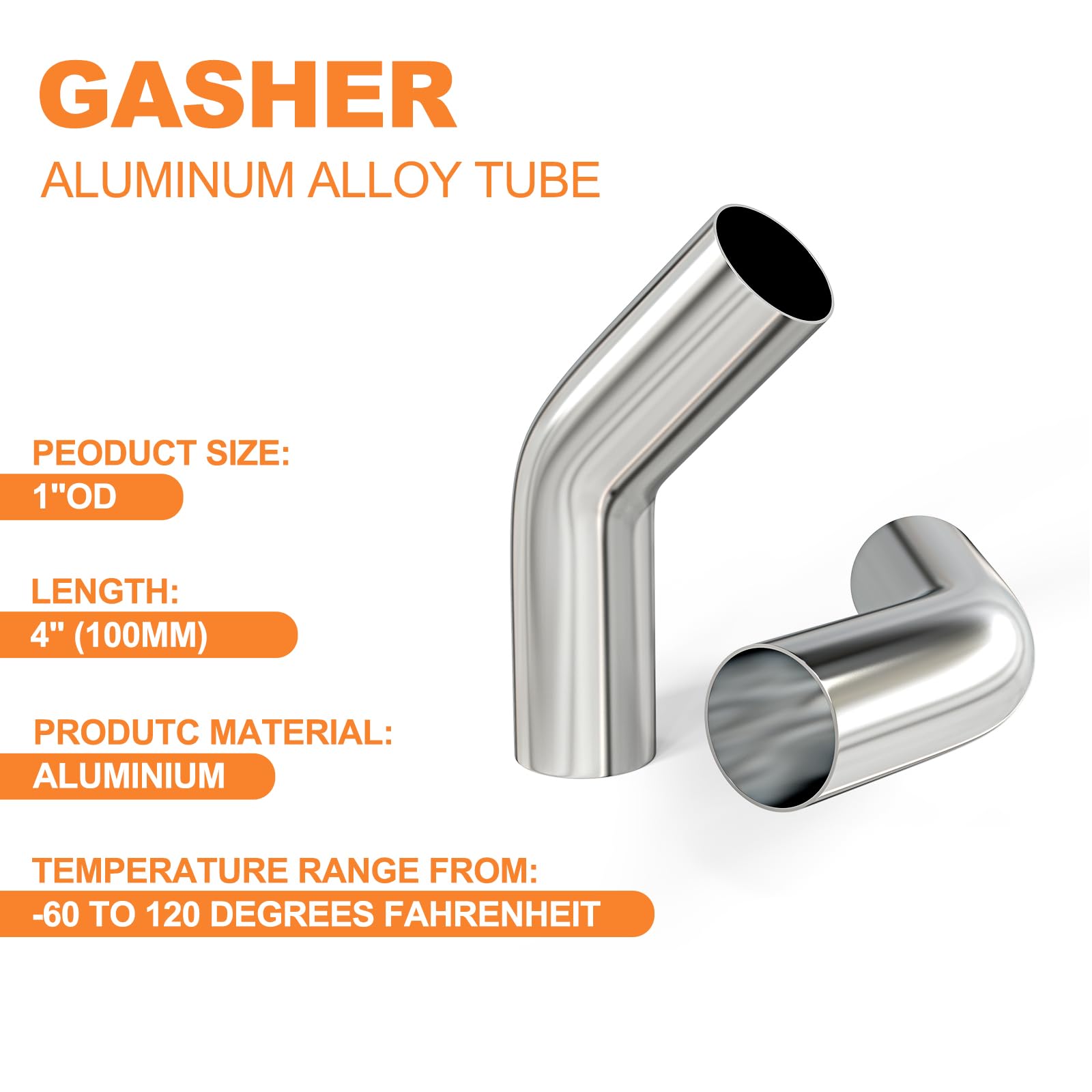 Gasher 2Pcs Intercooler Pipe Aluminum 45 Degree Elbow Alloy Tube 1''Od, Leg Length 4'' (100Mm), For Intake And Cooling Systems