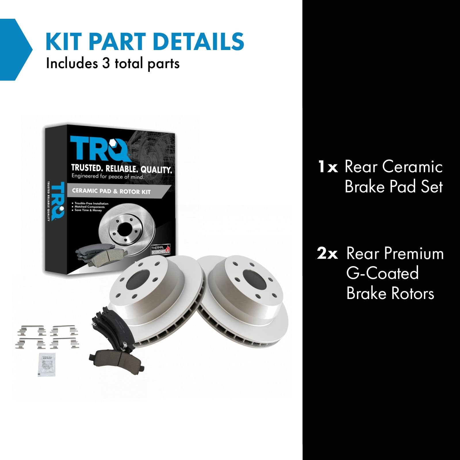Trq Rear Ceramic Brake Pads & G-Coated Rotor Kit For Cadillac Chevy Gmc New