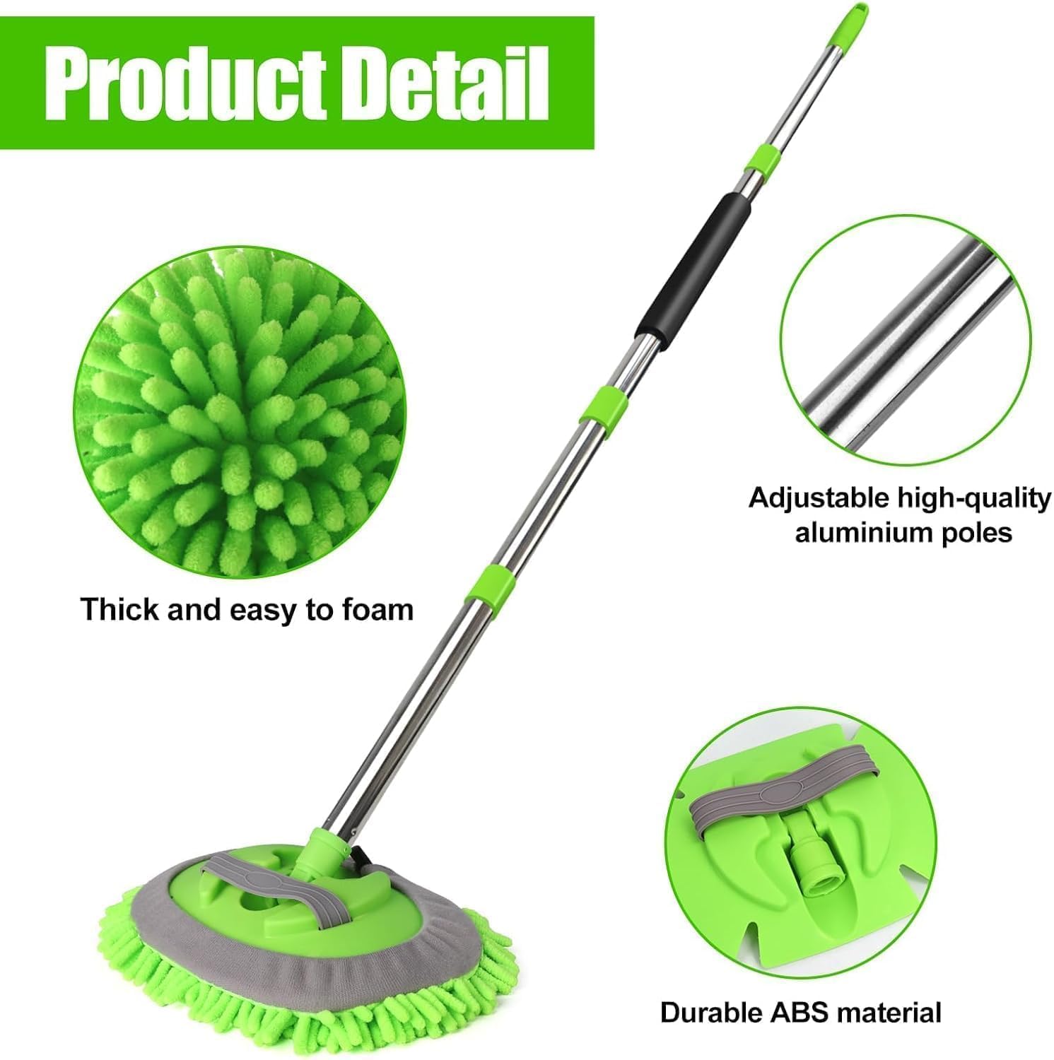 62'' Microfiber Car Wash Brush Mop Kit Sponge With Long Handle, Chenille Car Cleaning Brush Supplies For Car Rv Suv Truck Boat B