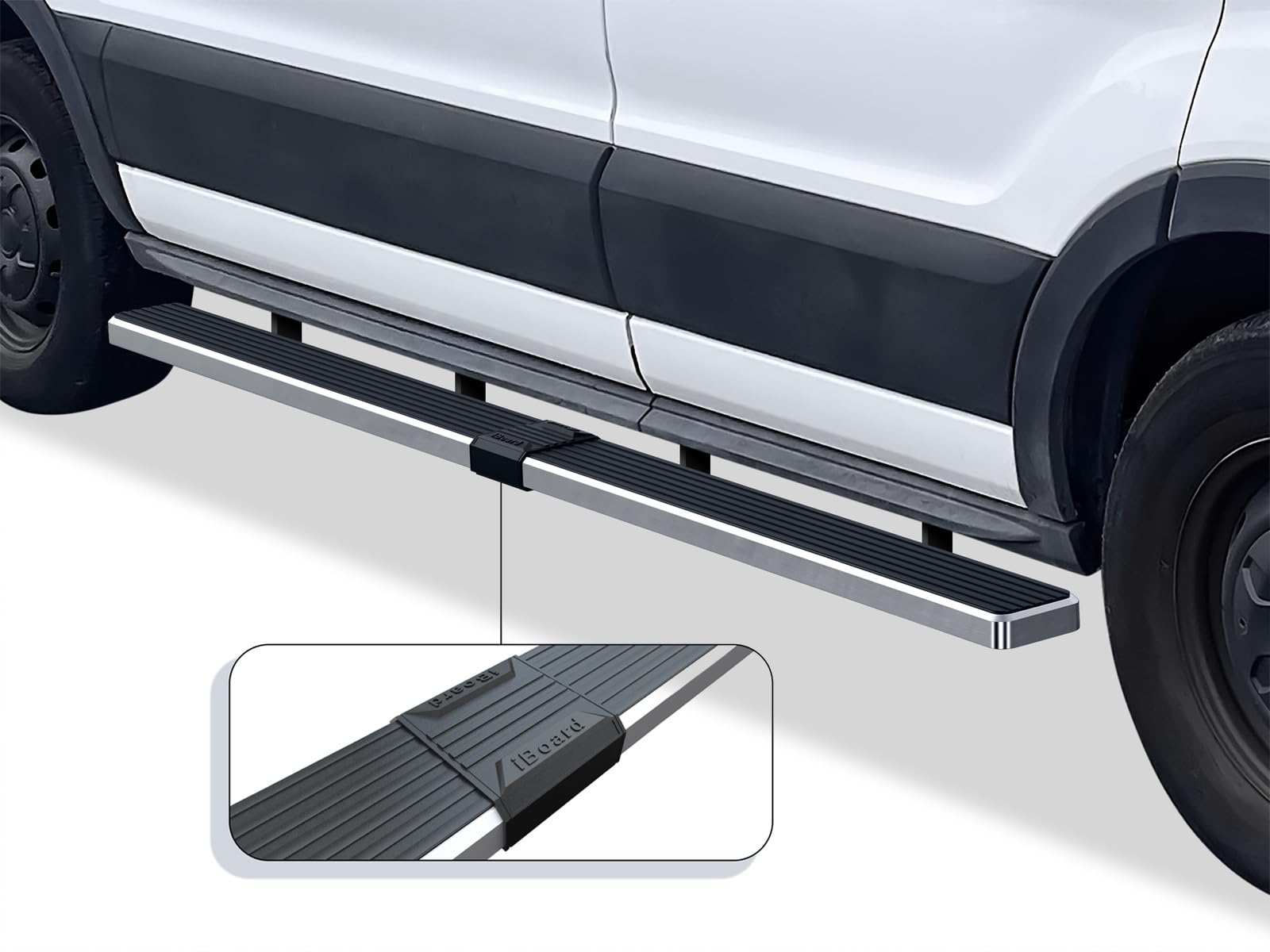 APS 304 Stainless Steel Polished 6in Silver Running Boards Compatible with Ford Transit 2015-2025 Full Size Van 3-Door (Exclude