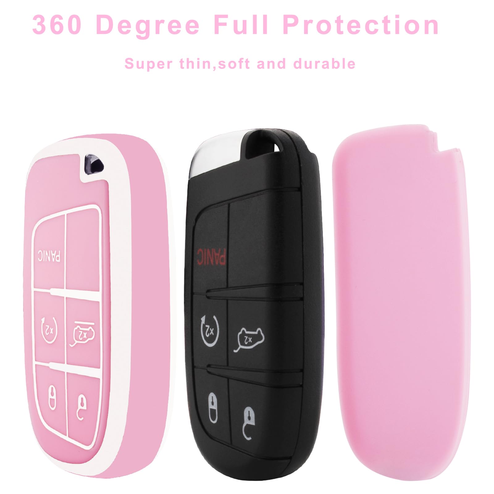 Xiyang Trade For Jeep Key Fob Cover, Soft Full Protection Key Case Shell Compatible With Jeep Grand Cherokee Renegade Chrysler 2