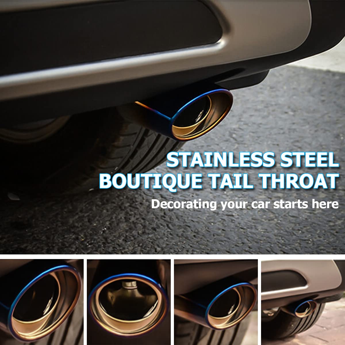 Stainless Steel Car Exhaust Tip, 2.5 To 3.3 Universal Car Exhaust Pipe Modification Tail Throat Tail Pipe, Steel Exhaust Tips Chrome-Plated Finish Tailpipe (Blue/A Style)