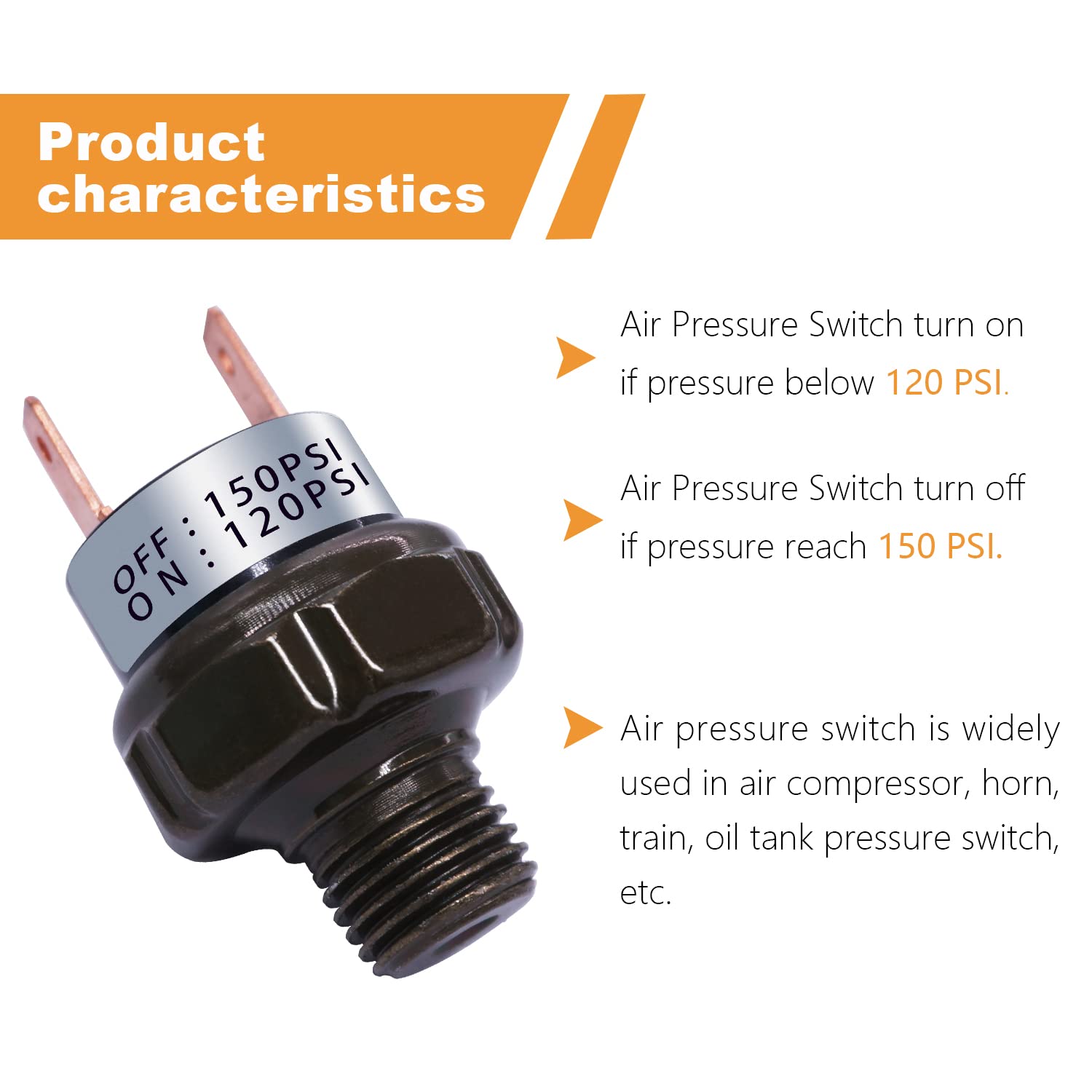 mankk Air Pressure Switch 120-150 PSI 1/4" NPT for Air Compressor & Horn - 24V/12V DC