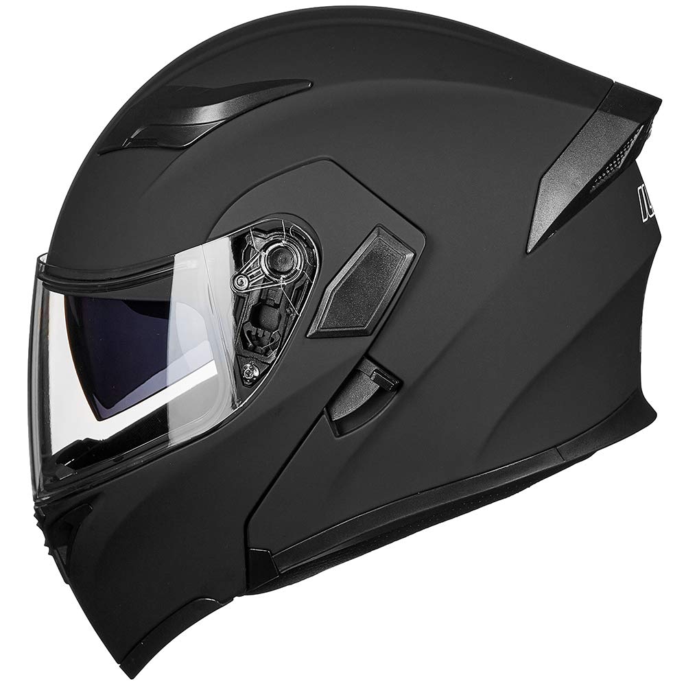 Ilm Motorcycle Dual Visor Flip Up Modular Full Face Helmet Dot Led Light Model 902L (Xl, Matte Black - Led)
