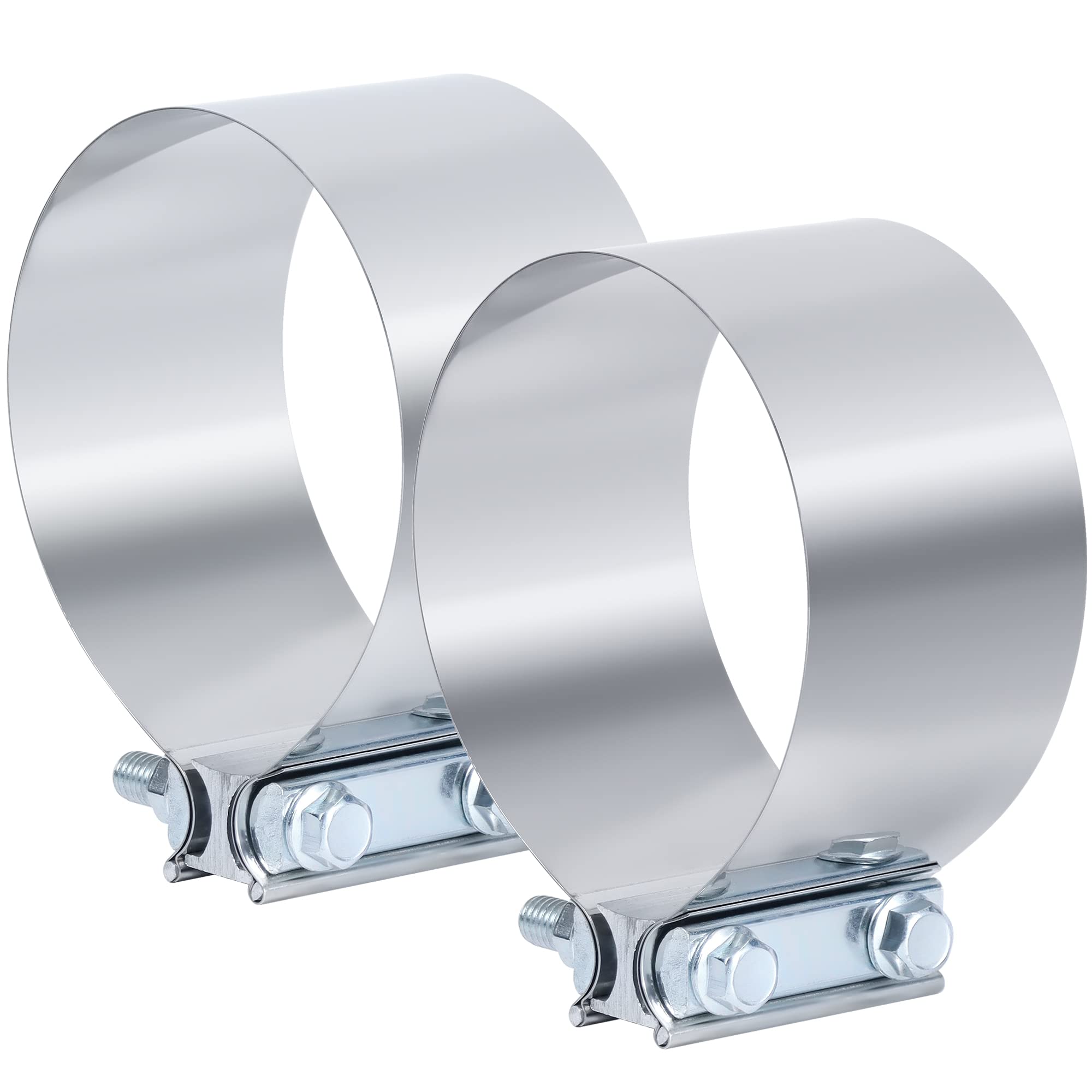 Vitonsbay 3.5 Inch Exhaust Clamp,3 1/2 In Butt Joint Exhaust Muffler Pipe Band Clamp Sleeve Coupler Stainless Steel(2Pcs)