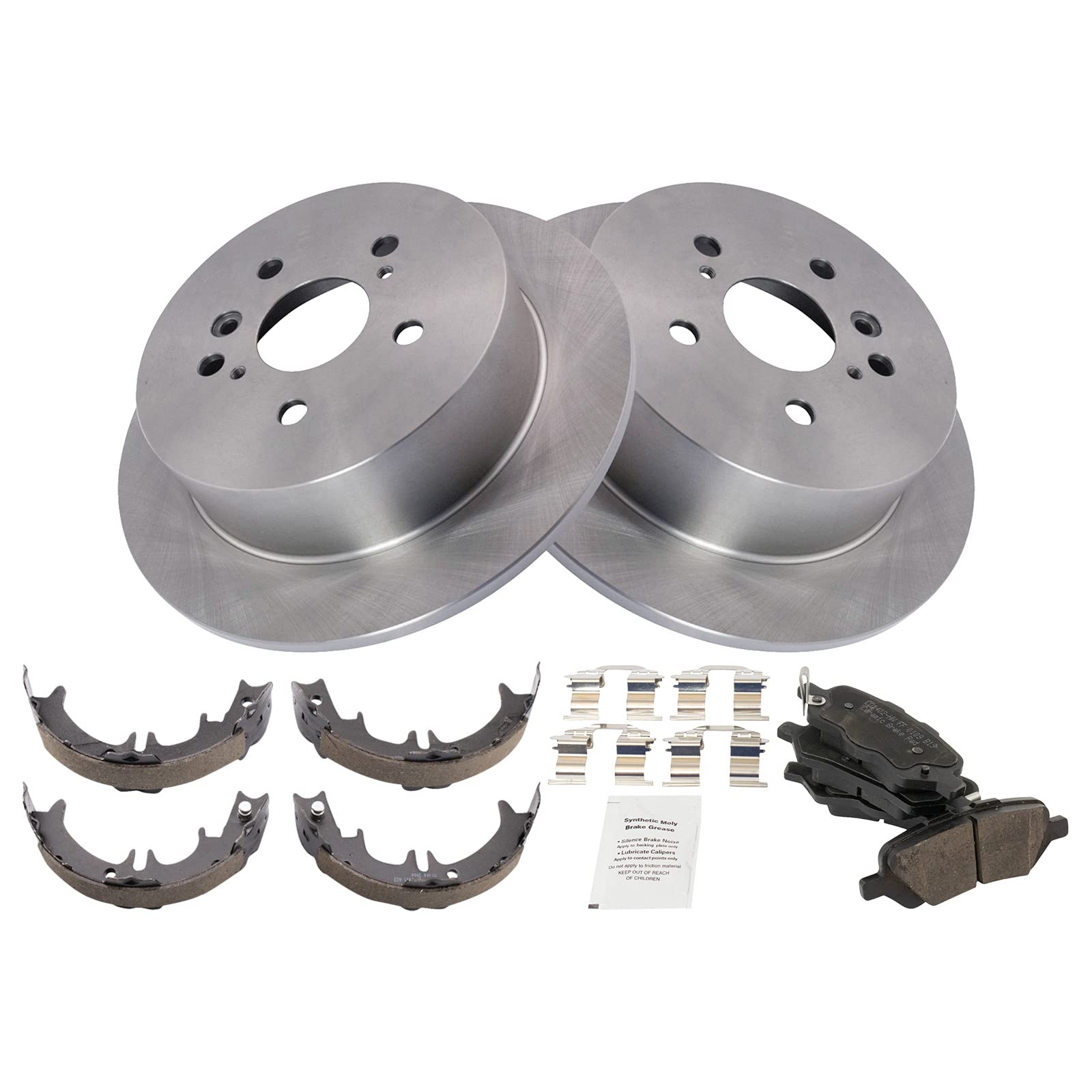 Trq Rear Brake Pad & Rotor Kit Brake Pads Brake Rotor Parking Brake Shoe Set Ceramic Compatible With 2009-2015 Toyota Venza