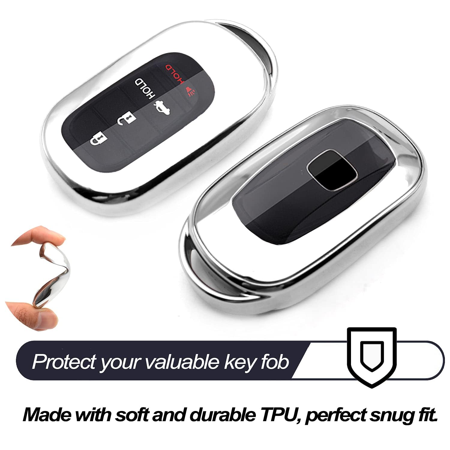 Compatible With Honda Accord Civic Silver Tpu Key Fob Cover Case Remote Holder Skin Protector Keyless Entry Sleeve Accessories