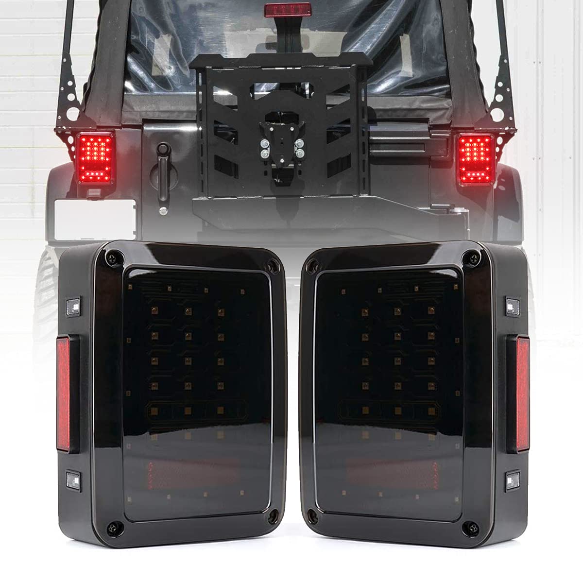 Jeep Jk Tail Lights, Smoke Lens Led Tail Lights W/Turn Signal & Back Up Light With Brake Light For Jeep Wrangler Jk Jku 2007-201