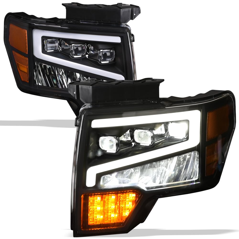 TLAPS 7422453783720 Compatible With 2009-2014 Ford F150 Black Housing Full LED Sequential Tri Projector Headlights With Amber Re