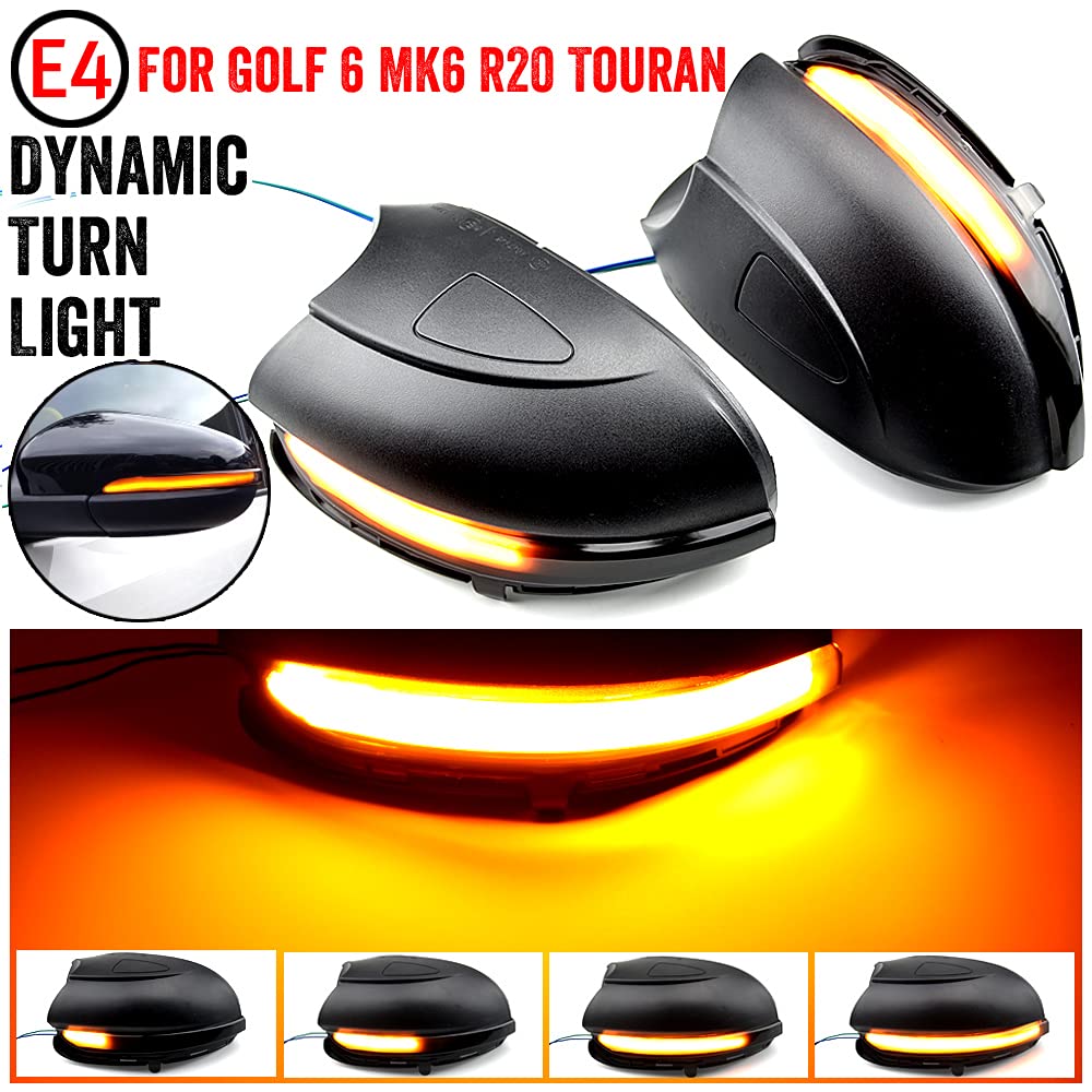 Qklsudua 2Pcs Dynamic Sequential Blink Compatible With Vw Golf 6 Vi Mk6 Gti R Line R20 Touran Variant Eos Sharan Led Side Mirror Turn Signal Light Assembly-Without Hole