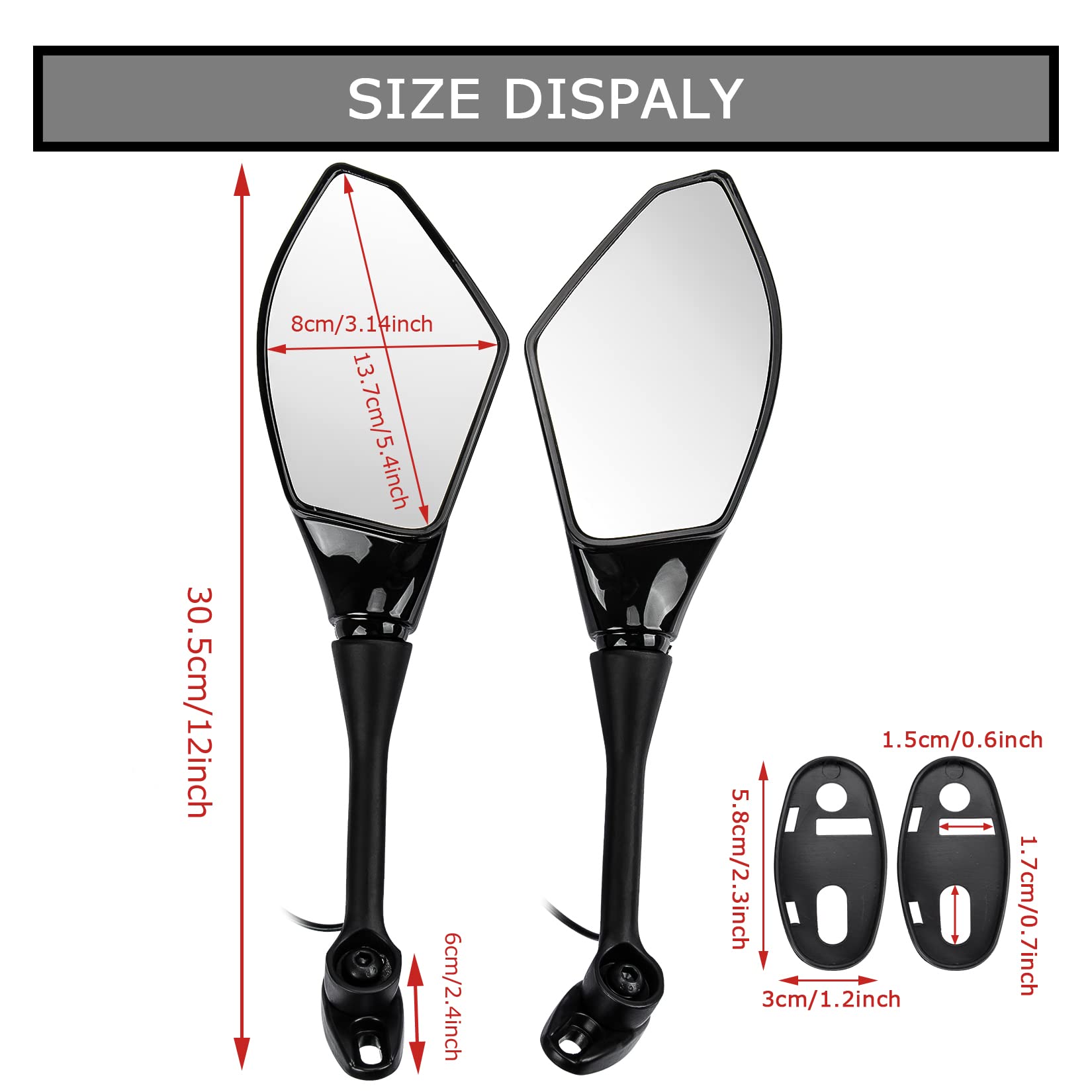 PSLER Motorcycle Rear View Mirrors with LED Light for CBR600RR F4 F4I and for most Sport Bike Rear Mirror Replacement (Bright Bl