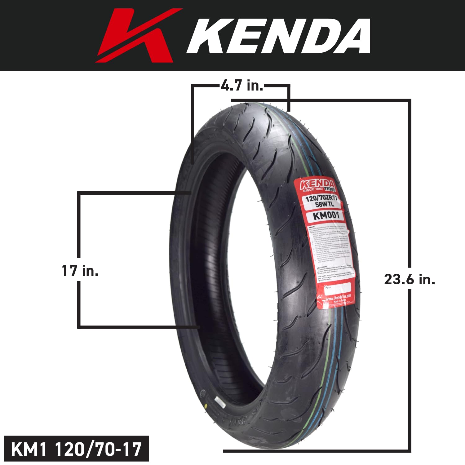 Kenda Km1 Sport Touring Front Motorcycle Tire 120/70Zr17 58W Tl W/Headwear