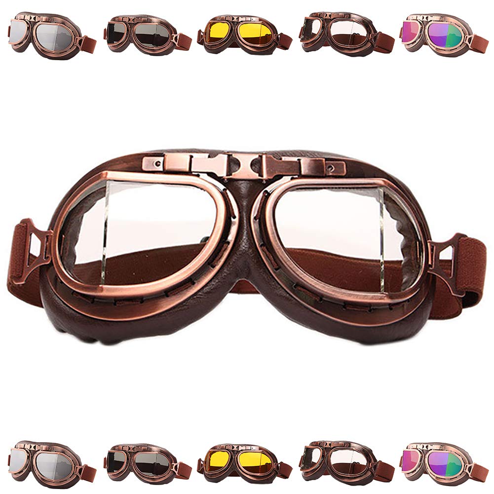 Peicees Vintage Helmet Goggles Motorcycle Goggles Bike Motorcross Pilot Goggle, Adjustable