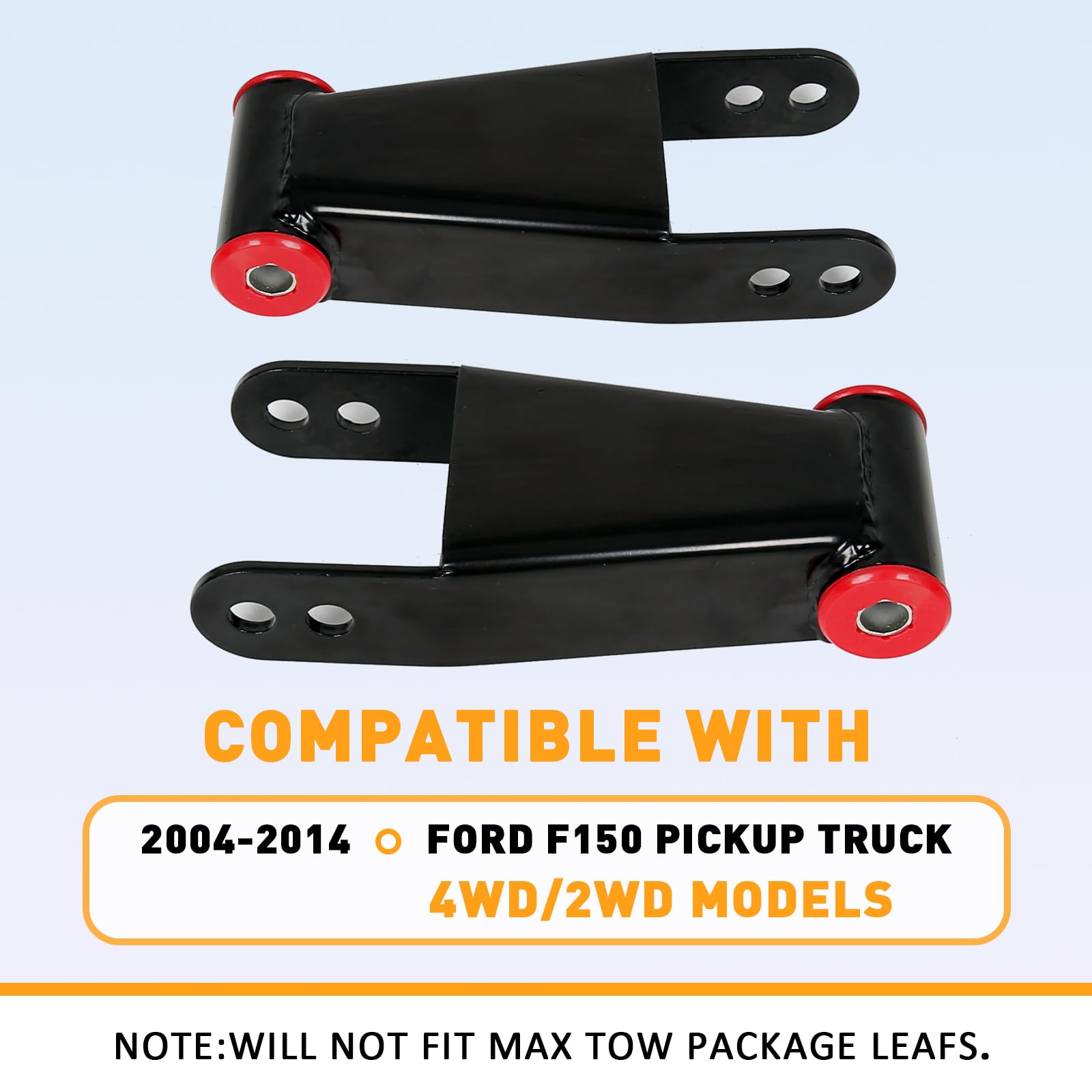 ECOTRIC Lowering Drop Shackles for 2004-2014 Ford F150, Adjustable 2"-3", Alloy Steel, Black, Model VC-LYAM-276, 2WD