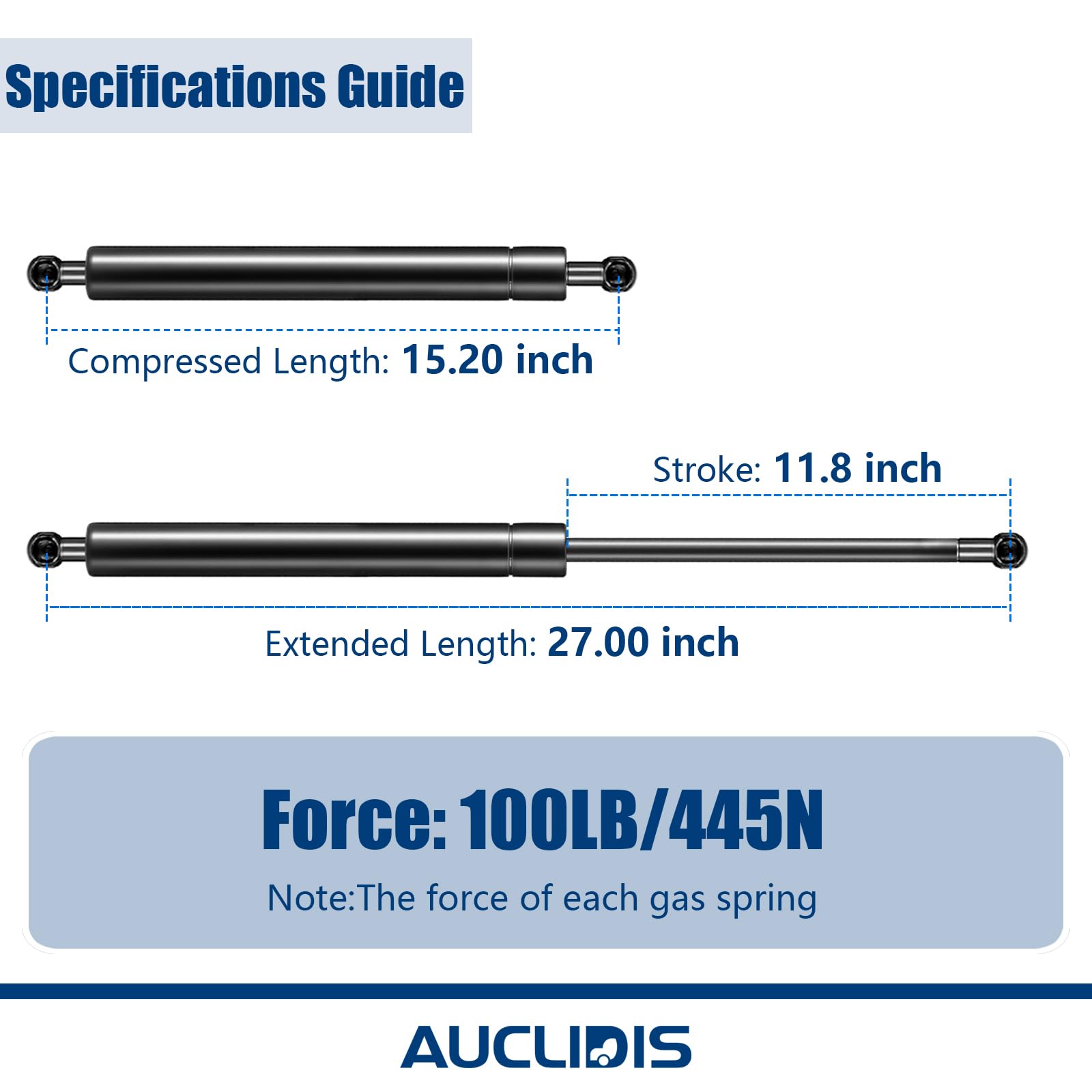 ml-26-100 SL26100 27 Inch 100lb 445N Gas Struts Spring Shocks Lift Supports for Tonneau Cover Shell Pickup Bed Truck Undercover