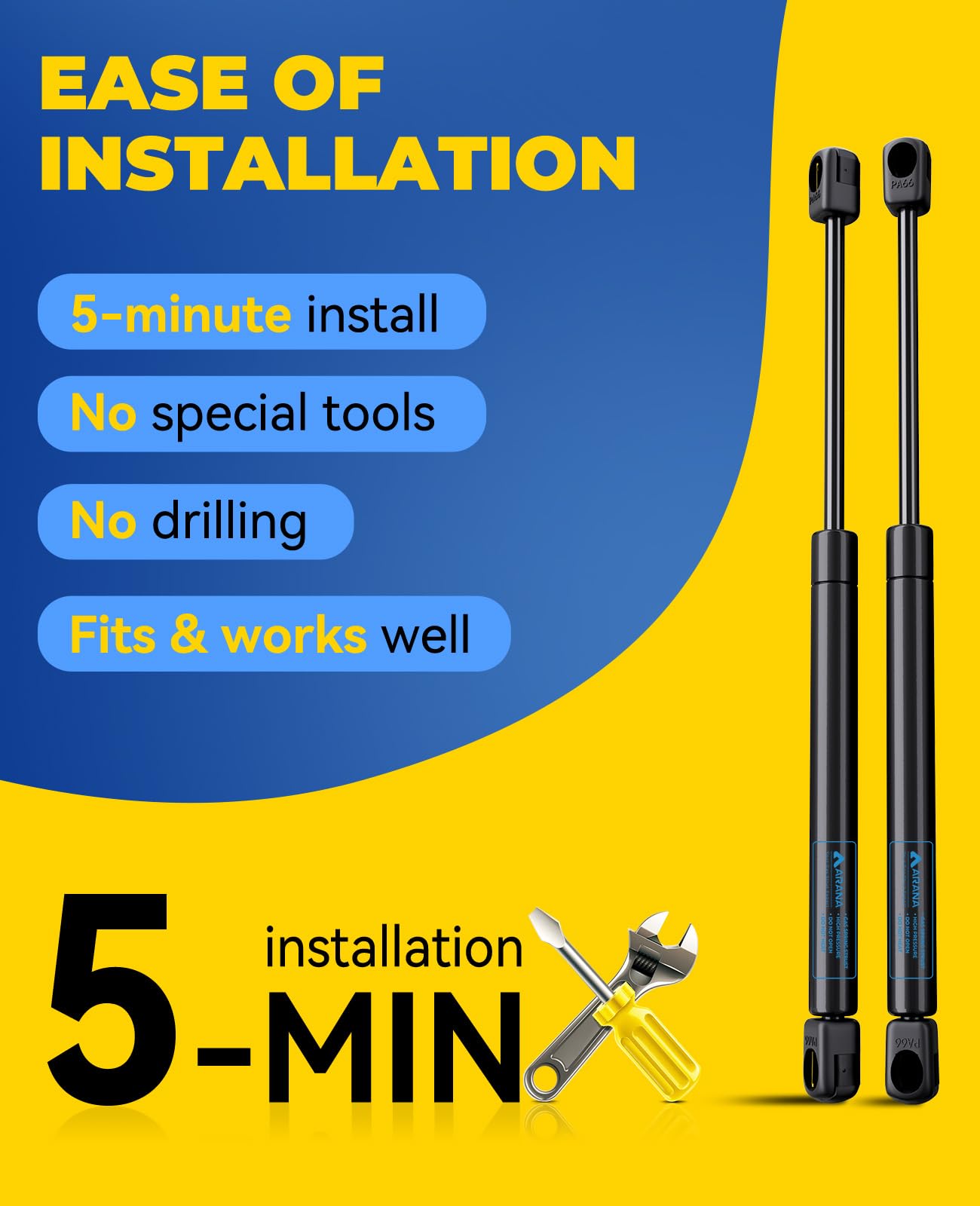 Arana Sl33-120 15 Inch Gas Strut, 15'' 120Lb/534N Lift Support For Are Truck Topper Leer Canopy Cap Camper Shell Rear Window Flo