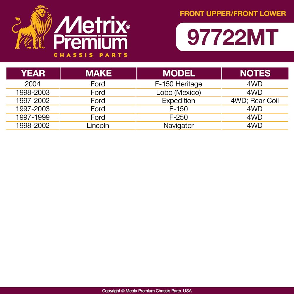 Metrix Premium Chassis Parts - 4 Pc Front L/R Upper Control Arm & Front Lower L/R Ball Joint Kit Fits 04 Ford F-150 Heritage 4Wd