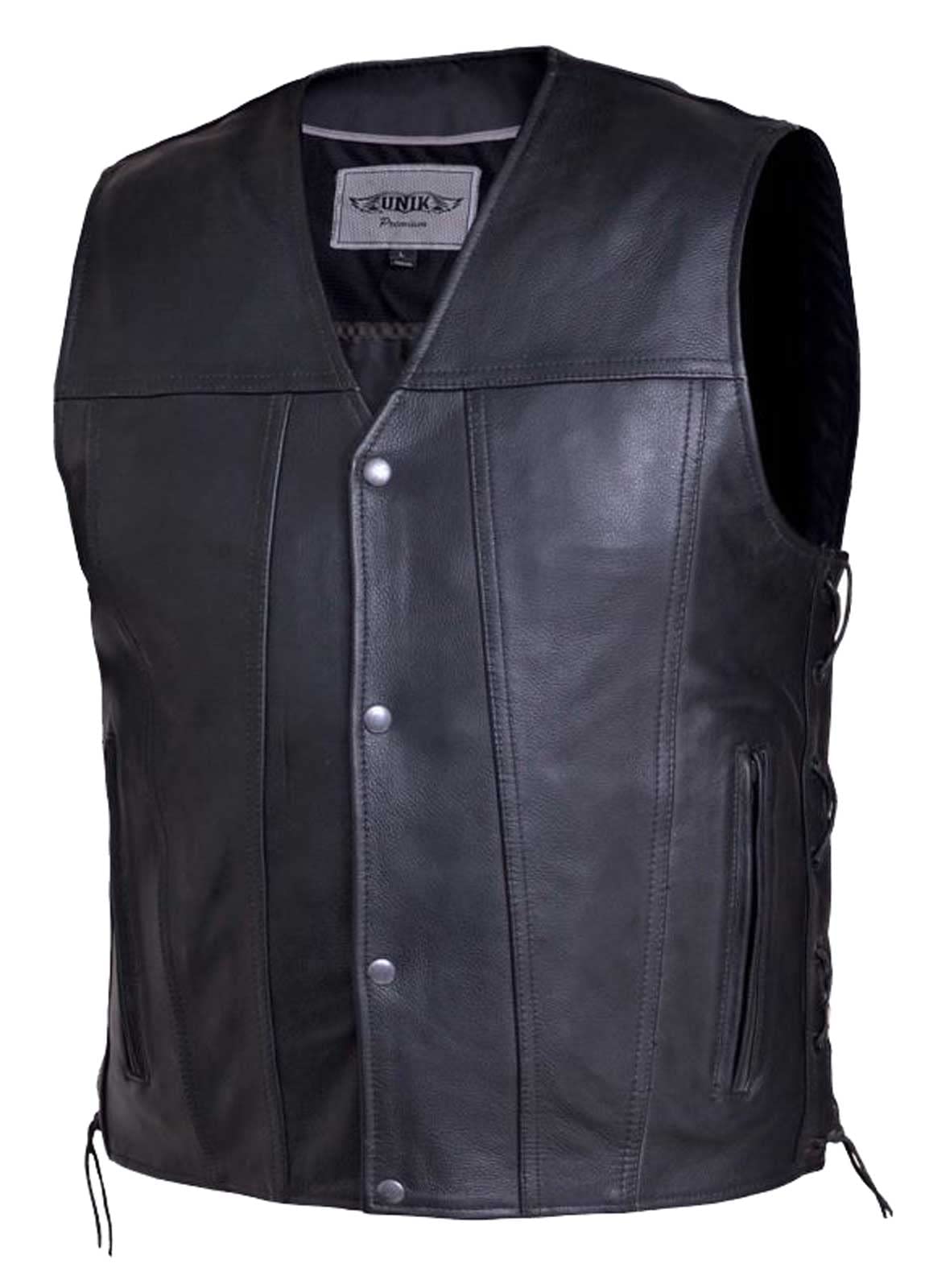 Men'S Premium Leather Motorcycle Vest,Black,Size - Xl