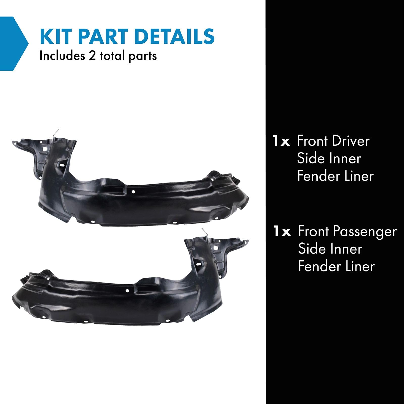 Trq Front Inner Fender Liner Set Compatible With 2001-2004 Ford Escape Fo1248110 Fo1249110