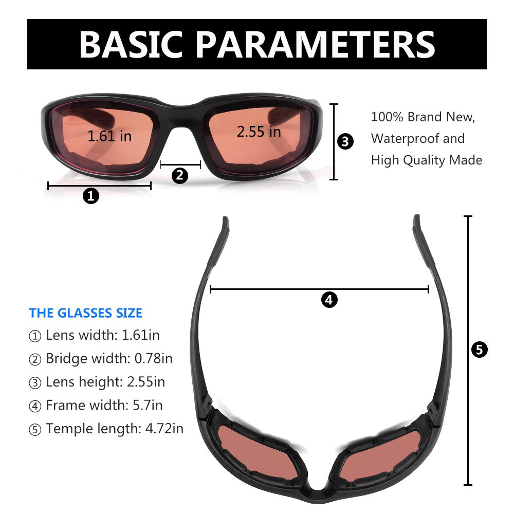 3 Pair Motorcycle Riding Glasses Padding Goggles Uv Protection Dustproof Windproofmotorcycle Sunglasses With Pink Lens For Outdo