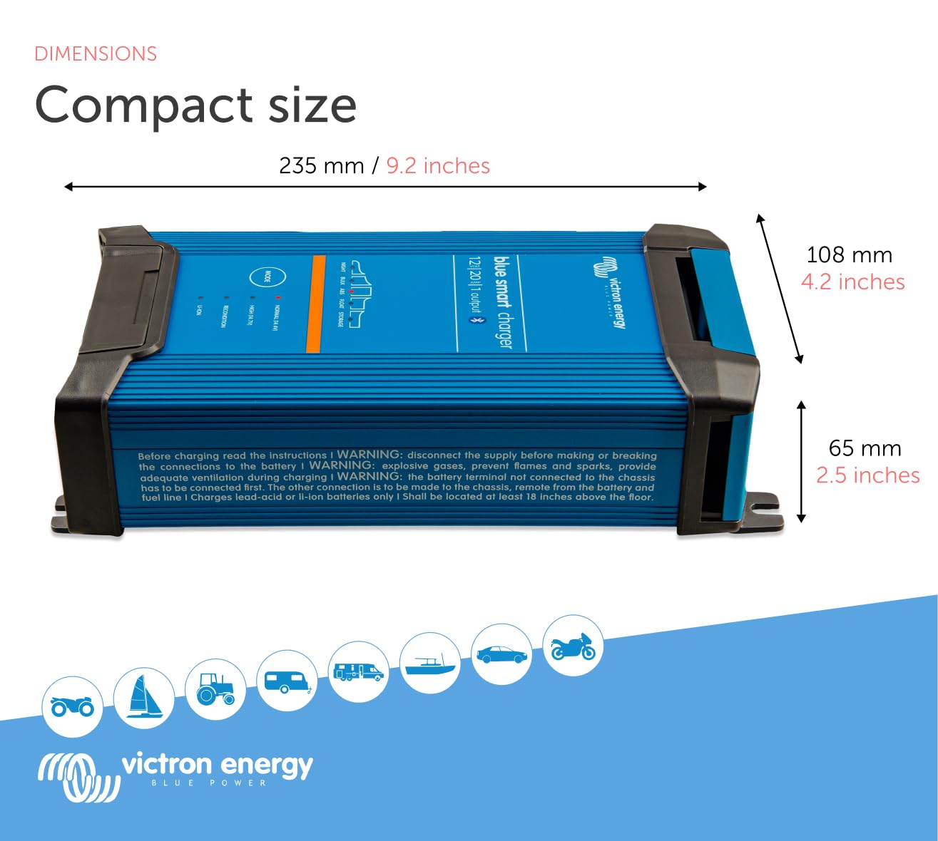Victron Energy Blue Smart IP22 Smart Car Battery Charger 12V 20A, Float & Trickle Charger and Desulfator for Motorcycle, ATV, RV