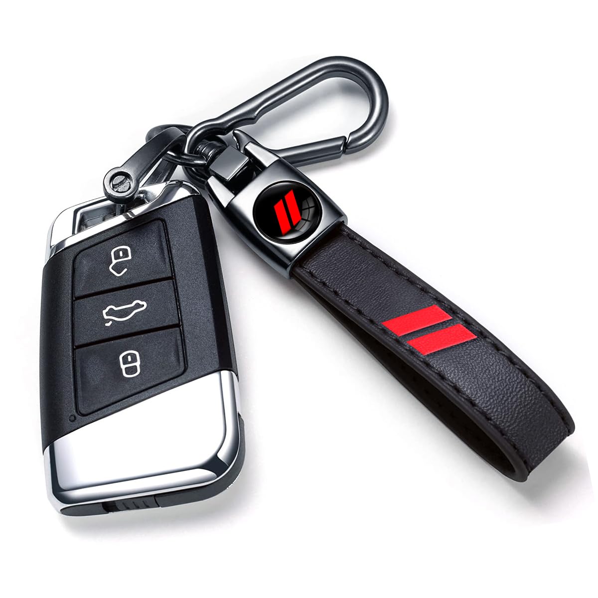 Annloysky Black Leather Metal Car Keychian Keyring Accessories Compatible with Dodge Challenger Charger SRT RAM Cars Accessories