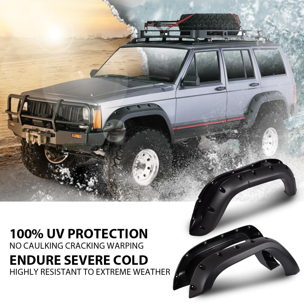 G-PLUS Fender Flares for Jeep Cherokee XJ 1984-2001, Black Polypropylene, Textured Pocket Rivet, 6pcs, Not for Models with Side Skirts