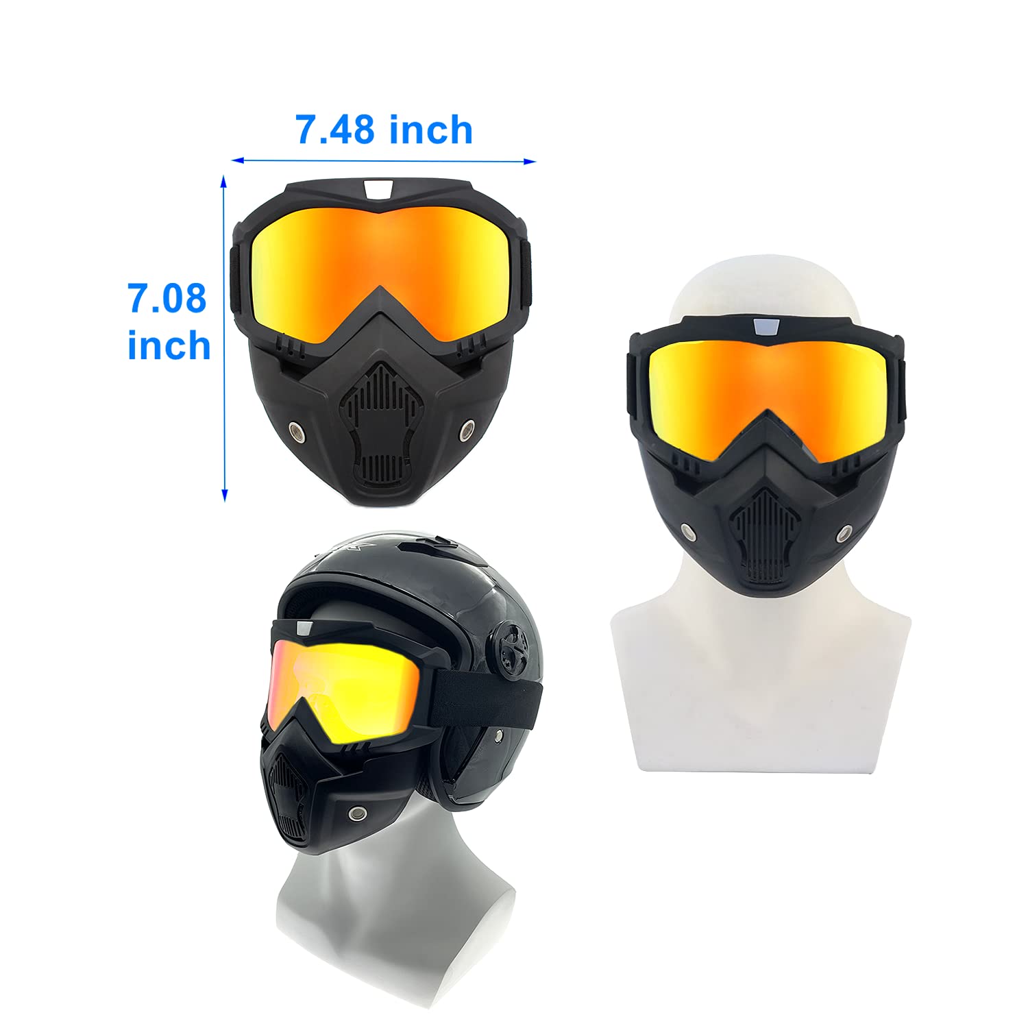 Ljdj Motorcycle Goggles With Removable Face Mask - Dirt Bike Atv Motocross Eyewear Anti-Uv Adjustable Mx Riding Offroad Cycling