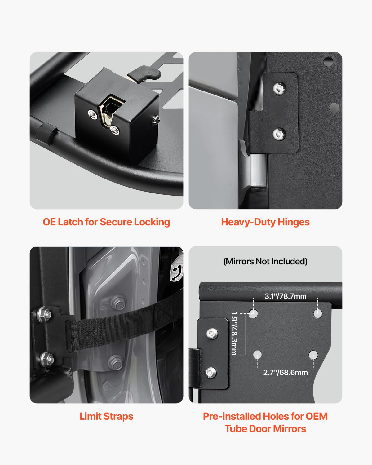 VEVOR Jeep Tube Doors - 2-Door Tubular Door with Heavy-Duty Hinges & OE Latch, Black, Model YK-GMB-SL-JK-2, Fits