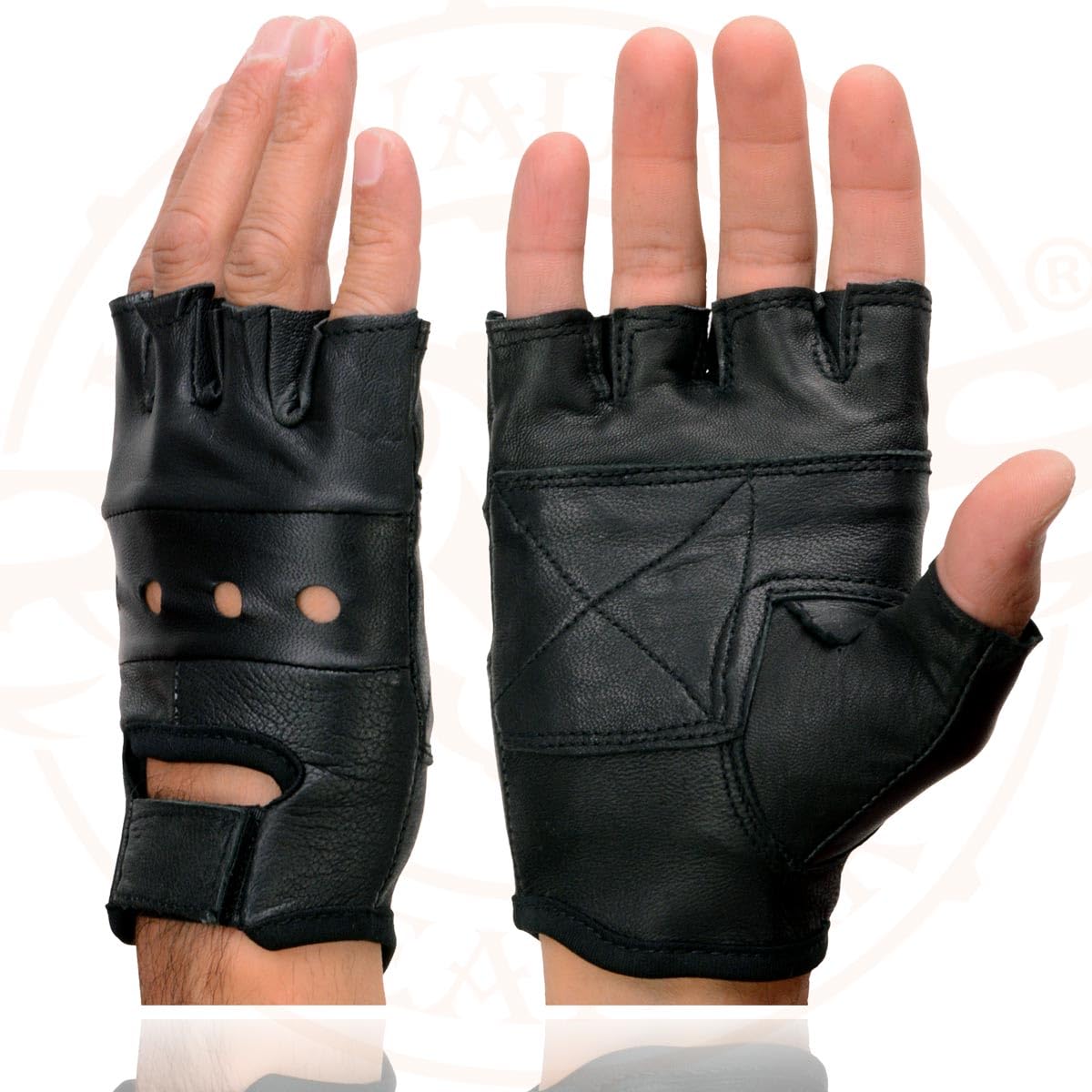 Milwaukee Leather SH216 Men's Fingerless Motorcycle Gloves, Black Leather, Gel Padded Palm, XXX-Large, Breathable Open Knuckle Design
