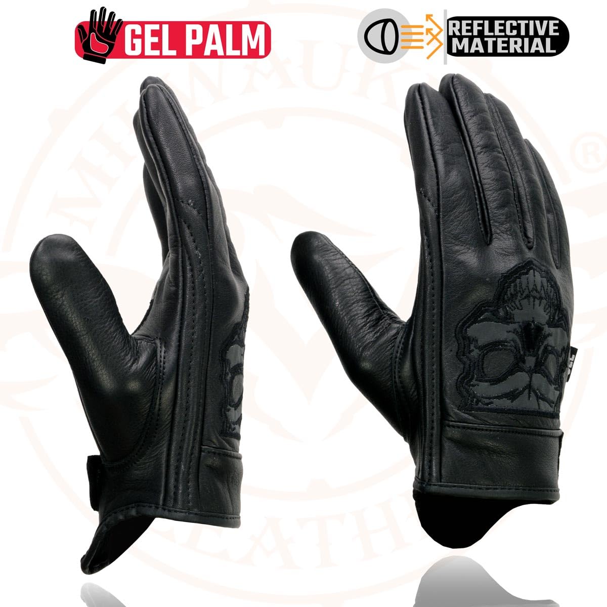 Milwaukee Leather Men'S Black Leather Reflective Skull Motorcycle Hand Gloves W/Gel Padded Palm Mg7570 - Medium